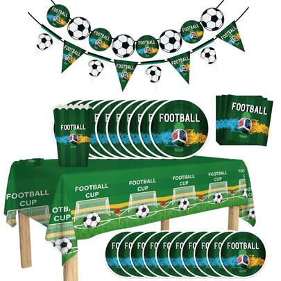 Football Themed Tableware Set Includes Plates, Dessert Plates, Paper Cups, Napkins, Tablecloth, Banner, Perfect Party Supplies For Picnics, Outdoor BBQs, Weddings, Birthday Parties And More