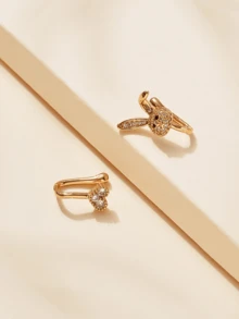 2个简约可爱铜锆石心形和兔子造型假鼻环/鼻夹，日常百搭，生日/节日礼物 - 金黃色 - 查看 2