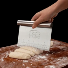 1pc Dough Scraper With Measurement Scale, Stainless Steel Dough Cutter, Flour Dough Cutting, Cake Cream Sausage Scraper - Multicolor - View 3