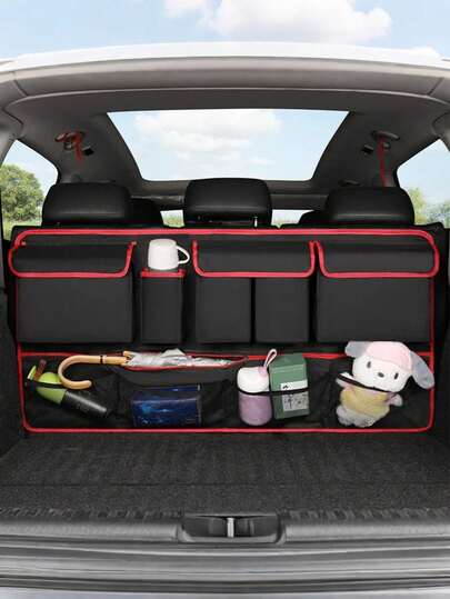 Organizador de almacenamiento multifuncional para automóvil - Organizador de bolsa para respaldo de asiento, Red colgante de múltiples bolsillos, Poliéster duradero, Ajuste universal para automóviles, SUV y camiones, Sin instalación, Organizador de asiento trasero y maletero ahorra espacio