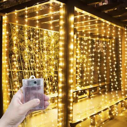 仙女花环装饰、露营装饰、节日灯饰、花园灯、仙女灯、闪烁庭院串灯、8种模式电池盒窗帘灯、景观照明、圣诞节万圣节装饰仙女灯、庭院灯、4种灯光颜色可选户外灯、生日派对装饰、浪漫氛围房间装饰、卧室客厅窗帘灯、婚礼派对装饰灯