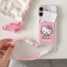 SANRIO Bộ 1 ốp điện thoại Hello Kitty màu hồng thời trang dễ thương + ví đựng thẻ họa tiết mèo + dây đeo, thiết kế phối màu tương phản, chất liệu chống nước và chống sốc, tương thích với Apple dòng 17, 11/12/12 Pro, 13/14/15, 13 Pro/14 Pro/15 Pro, 12 Pro Max/13 Pro Max/14 Pro Max/15 Pro Max, 16, 16 Pro, 16 Pro Max, 17, 17 Pro, 17 Pro Max. - Hồng - Xem 2