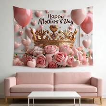 1pc Happy Mother's Day Banner Backdrop With Crown, Roses Balloons Pink Floral Photography Background Cloth, Party Banner, 2D Flat Printing, For Indoor Outdoor Decor, Romantic Event Decoration Elegant Crown, Best Birthday Gifts For Mom, Home Decor | Room Decor | Outdoor Garden Decor, Mother's Day Decorations - Style_1 - 查看 5