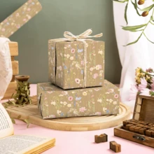 5m Roll, Kraft Paper Floral Wrapping Paper Roll - Mini Roll - Width: 17 Inches (43cm) - Spring Summer Garden Floral Design, Perfect For Weddings, Bridal Showers, Birthday Celebrations - Flowers - 5m - View 3