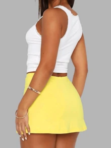 Women's Summer Sexy High Waist Split Hem Bodycon Mini Skirt Stretch Fitted Pencil Short Skirts Club Night Out - 黃色 - 查看 4