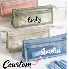 Hộp bút trong suốt có thể tùy chỉnh tên, cần thiết cho học sinh/thi cử, hộp bút thiết kế dạng lưới, đồ dùng học tập tối giản, lựa chọn hoàn hảo cho năm học mới, đồ dùng học tập - Hộp bút chì thiết kế dạng lưới - Xem 1