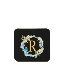 Fashionable Black Square Mirror Printed With Ocean-Themed Wreaths And The Initials A-Z, Portable Folding High-Definition Double-Sided Pocket Mirror, Suitable For Carrying Handbags, Wear-Resistant , Lightweight And Portable, Pocket Mirror, Mini Makeup Mirror, New Design, Travel Accessories, Suitable For Both Men And Women - Mirror - View 17
