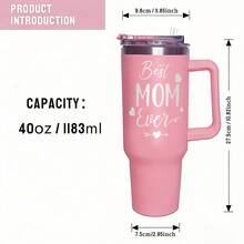 1 Piece, The Best Gift For The Best Mom, 40oz Insulated And Cold-Resistant Cup, Cups With Lids And Straw, With Handles, 304 Stainless Steel Material, Mother's Day Gift Ideas, Mother's Birthday Gift Ideas - 粉色 - 查看 3