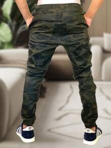Men's Jogger Pants In Twill With Elastic Cuffs - Streetwear - Army Green - View 4