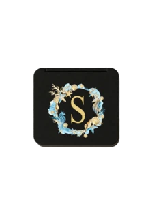 Fashionable Black Square Mirror Printed With Ocean-Themed Wreaths And The Initials A-Z, Portable Folding High-Definition Double-Sided Pocket Mirror, Suitable For Carrying Handbags, Wear-Resistant , Lightweight And Portable, Pocket Mirror, Mini Makeup Mirror, New Design, Travel Accessories, Suitable For Both Men And Women - Mirror - View 12