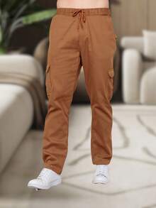 Men's Cargo Pants, Women's, 6 Pockets, Skate Style, Wide Leg, Drawstring Closure - Camel - View 1