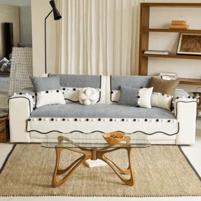 1pc Irregular Solid Color Chenille Sofa Cushion Cover, Modern Luxury Sofa Slipcover, All Season Use, Anti-Slip Anti-Dust Fixed Sofa Cover, Exquisite Patchwork Design, Pilling Decor, Wrinkle-Resistant, Soft & Delicate, Protect Sofa, Machine Washable, Non-Deformation, Fade-Resistant, Durable, Anti-Pet Scratch, Anti-Stain, Sofa Makeover, Sofa Decoration, Enhance Ambiance, 1-4 Seater, L-Shaped Sofa