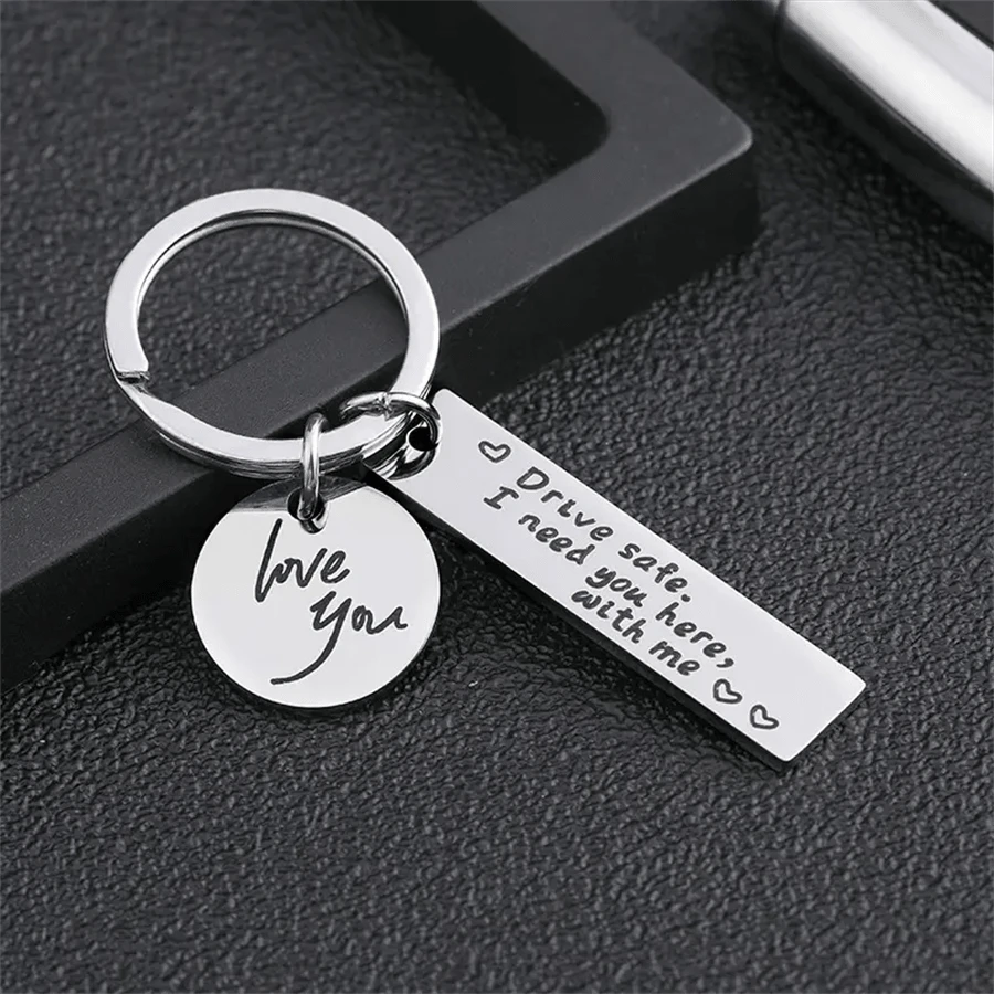 Mặt dây chuyền khắc chữ "I Love You" mới, quà tặng sinh nhật, kỷ niệm, Giáng sinh, Lễ Tạ ơn cho người yêu, gia đình, bạn bè, bạn học, móc khóa khắc chữ bằng thép không gỉ. - Đơn giản - Xem 1