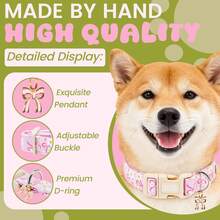 Elegant Little Tail Dog Collar Pink Sailor Bow Floral Pattern Soft Pet Collars With Quick Release Female Adjustable Pet Collar For Small Medium Large Dogs - Baby Pink - View 3