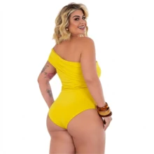 Body Bory Faixa Dupla e Fivela Orgânica Mula Manca verão do 44 ao 54   Plus Size - Amarelo - Visão 3