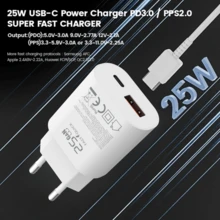2个装 25W PD USB A+USB C 双口超快充电器，PD25W&QC18W 峰值功率充电器，双接口充电适配器，白色，适用于 Galaxy S24+、S23+、Z Fold5、Flip5、Fold6、Flip6，以及 16/16 Pro/16 Pro Max - 查看 4