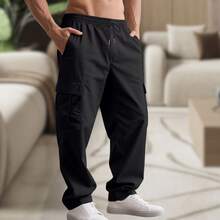 Men's Cargo Pants, Women's, 6 Pockets, Skate Style, Wide Leg, Drawstring Closure - Black - View 6