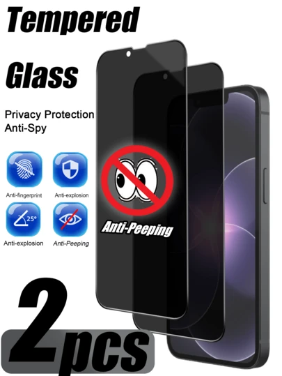 2pcs Anti-Spy Tempered Glass Screen Protector, High Definition, Anti-Scratch, Smooth Touch, Fingerprint & Water Resistant, Easy Installation With Bubble-Free Adhesion, Smartphone Accessories