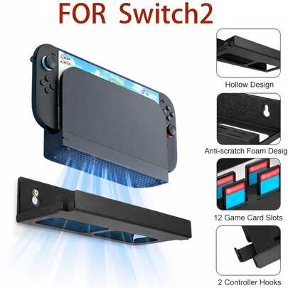 Étagère de rangement murale en métal pour Nintendo Switch 1ère et 2ème génération, avec 12 fentes pour cartes de jeu, 2 crochets pour Joy-Con et un support pour manette
