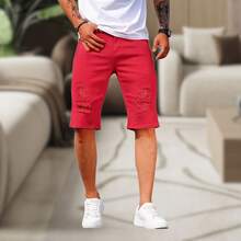 Men's Slim Fit Ripped Denim Shorts, Destroyed Style, Premium Fashion Line, Original Factory Outlet. Colors: Dark Black, Medium Black, Light Black, White, Beige, Yellow, Red - Đỏ - Xem 10