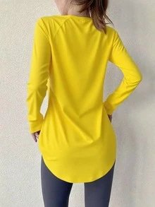Women Fitness Yoga Top, Quick Dry Shirt For Running, Gym & Workout, Stretchy Compression Base Layer Sports - Yellow - View 4