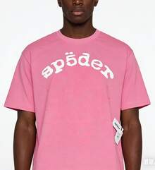 Sp5der Spider Letter Graphic T-Shirt , Hip Hop Streetwear Oversized Tee ,Casual Cotton Shirt - 粉色 - 查看 2
