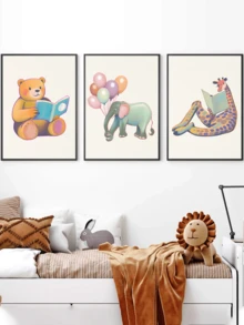 1件装，帆布墙画，带框儿童房墙画，野生动物主题阅读装饰，书房装饰，教室阅读装饰，学习海报，彩色游戏室艺术，书籍主题艺术，幼儿园装饰，房间装饰海报，儿童房装饰艺术，婴儿礼物 - 彩色 - 查看 4