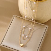 3-Piece Faux Pearl Jewelry Set, Including Necklace And Bracelet, Suitable For Women's Dates, Vacations, And Daily Wear, Simple And Casual, And Also An Ideal Accessory F Valentine's Day. - Gold - View 6