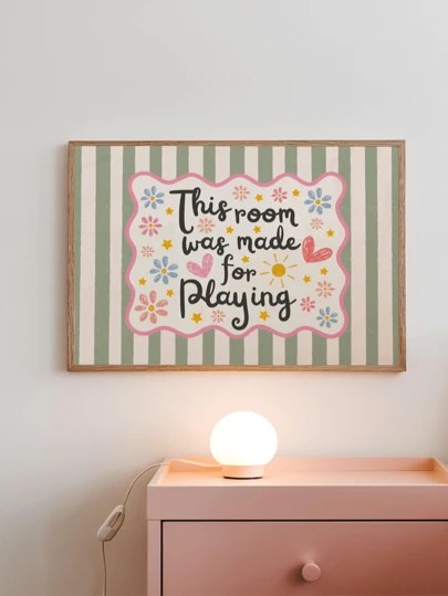 1幅帆布框婴儿房墙画，“这个房间是用来玩耍的”儿童房装饰画，色彩鲜艳，适合儿童房和婴儿游戏室，儿童游戏室画廊墙面装饰，学前班装饰画，婴儿房装饰，儿童房装饰品，婴儿房海报