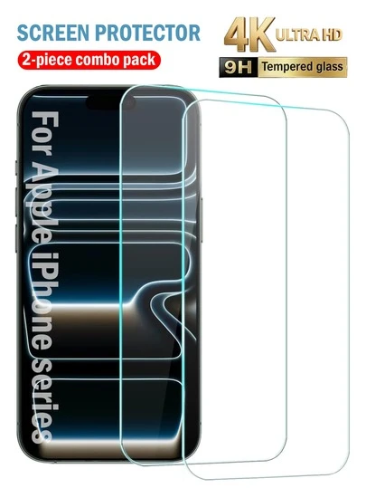 Bộ 2 miếng dán màn hình cường lực, độ cứng 9H, chống trầy xước và bám vân tay, tương thích với iPhone 17/Air/17 Pro/17 Pro Max/16 Pro Max/15 Pro Max/14 Pro Max/13/12/11 Pro Max/7/8/SE2/X/Xs/Xr/Xs Max. Dễ dàng lắp đặt, tương thích với hầu hết các loại ốp lưng điện thoại.