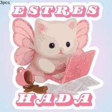 Pink Winged Working Cat "ESTRES HADA" Funny Sticker With Self-Deprecating And Cute Vibe, Waterproof Vinyl Sticker - Durable Matte Surface, Self-Adhesive Bumper Sticker, Suitable For Cars, Windows, Laptops, Trucks, Water Bottles - Multi-Purpose Durable Design, Car Sticker - one-size - View 10