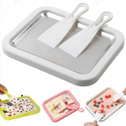 1 Set Kit Fabricante de Helado, Uso Doméstico, Incluye Bandeja de Congelación y 2 Raspadores, Bandeja DIY para Helado, Fabricante de Postres Congelados de Acero Inoxidable, Adecuado para Elaboración de Bebidas, Tiendas de Té con Leche, Cócteles Caseros, Bebidas de Verano, Máquinas de Café, Entusiastas de Bebidas, Catering de Fiestas, Elaboración de Bebidas Especiales Refrescantes, Fabricante de Helado, Raspado de Hielo, Helado, Fabricante de Helado Italiano