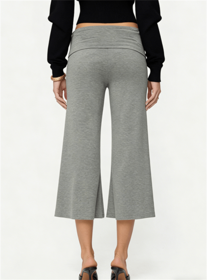 Women's Casual Wide Leg Cropped Pants Low Rise Fold Over Stretch Gaucho Pants For Summer Beach Holiday Streetwear