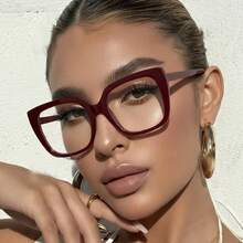 1 Cặp kính nữ gọng vuông màu đỏ rượu vang, kiểu dáng đơn giản cổ điển, phù hợp để đeo hàng ngày. - Màu Đỏ Sâu - Xem 5