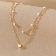 3-Piece Faux Pearl Jewelry Set, Including Necklace And Bracelet, Suitable For Women's Dates, Vacations, And Daily Wear, Simple And Casual, And Also An Ideal Accessory F Valentine's Day. - Gold - View 7