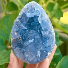1件天然天青石原石晶簇蛋，藍色天青石晶簇地質標本，居家辦公室裝飾，節日禮物 - 藍白色 - 查看 4