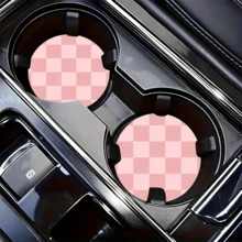Simple Grid Style 2 Pieces Car Cup Holder Coaster - Anti Slip, 2.8-Inch Made Of Natural Rubber, Washable, Weighing 15 Grams Per Piece, Perfect For Car Interior Accessories - Suitable For Car Owners - Suitable For Daily Use - An Excellent Gift For Car Enthusiasts - Black Plaid 2-piece Set - View 5