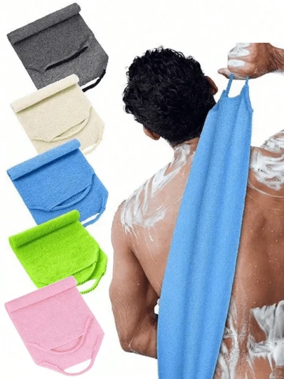 2/1pc,Handled Shower Back Exfoliator Brush - African Loofah Back Scrubber, Exfoliating Sponge, And Shower Cloth; Back-Cleaning Bath Strap/Rope Brush; Stretchable Nylon Exfoliating Cloth For Face, Back, And Body Massage; Reusable, Unisex Design; Thick Back Scrubber.