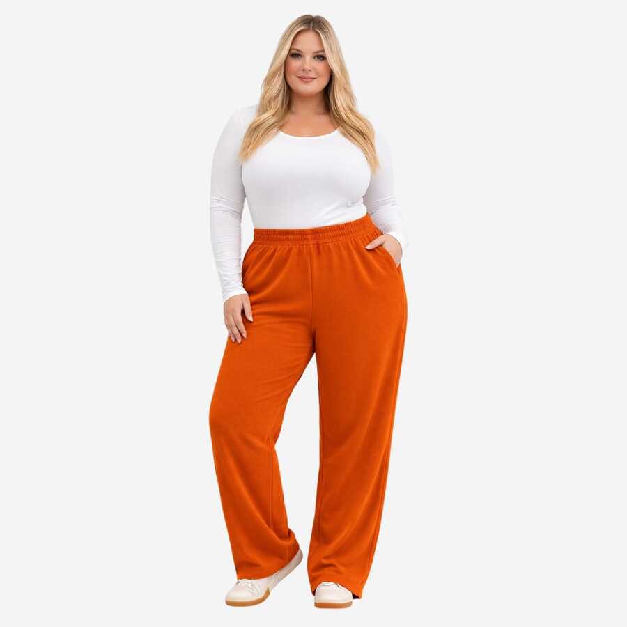 Plus Size Thick Fleece Sweatpants – Comfort And Style For Winter - 紅陶 - 查看 1