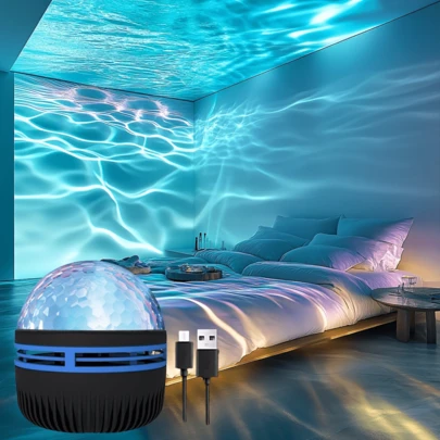 1个水波星空氛围灯，LED投影灯，多色，带遥控器的家具氛围夜灯，适用于卧室、客厅装饰，浪漫落地灯，照片背景投影仪，是家居装饰、万圣节、圣诞节、办公桌、墙面装饰、露营、派对、生日礼物的理想之选。