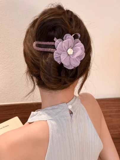 Lavender Chiffon Flower Hair Clip, Gentle Atmosphere One-Piece Clip, Spring/Summer Duck Clip, Lightweight And Lively, Enhances Soft Elegant, Flatters Hairstyle, Suitable For Dates, Afternoon Tea, Photoshoots, Commuting
