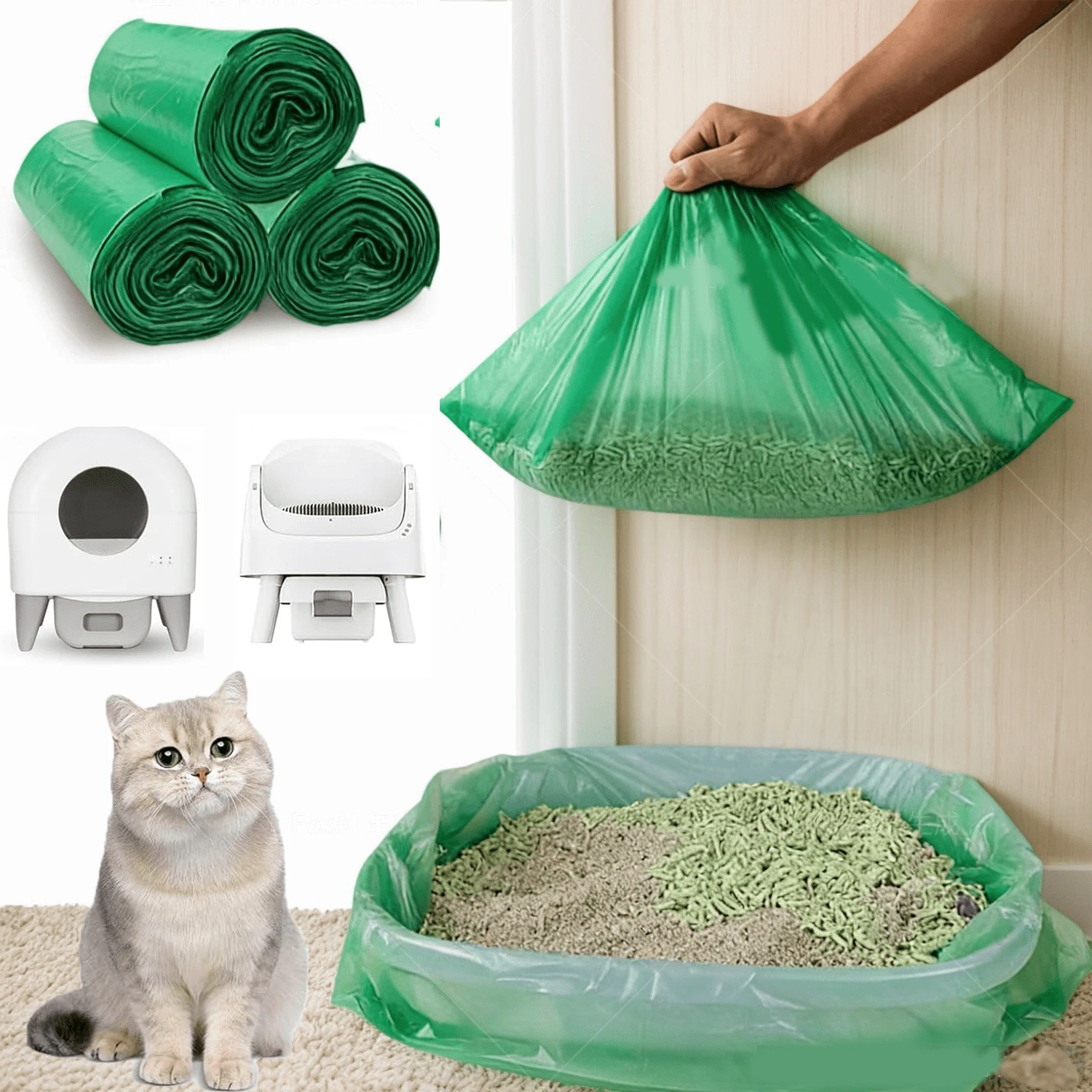 Túi đựng cát vệ sinh cho mèo 70cm*33cm, Túi lót khay vệ sinh cho mèo, Túi đựng rác thải dày dặn cho thú cưng, Túi đựng cát vệ sinh cỡ lớn, Khử mùi, Chống rò rỉ, Dày dặn, Túi đựng rác cho thú cưng dùng một lần, Không gây bẩn [Vật dụng cần thiết cho mùa hè] - Xem 1