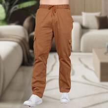 Men's Cargo Pants, Women's, 6 Pockets, Skate Style, Wide Leg, Drawstring Closure - Camel - View 5