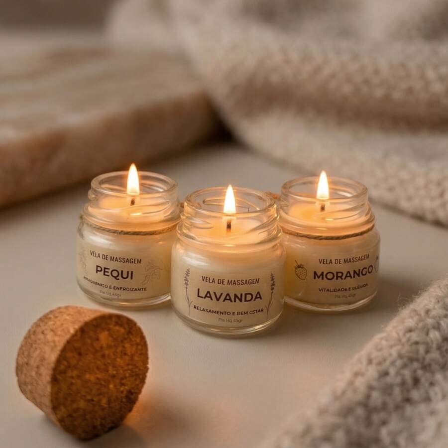 Kit Of 3 Aromatic Massage Candles For Relaxing Hydration, Deep Nourishment, Foot Spa, Manicure, Pedicure, And Massage Therapy - 40 Grams - A - 查看 1