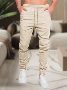 Men's Jogger Pants In Twill With Elastic Cuffs - Streetwear - Silver - View 1
