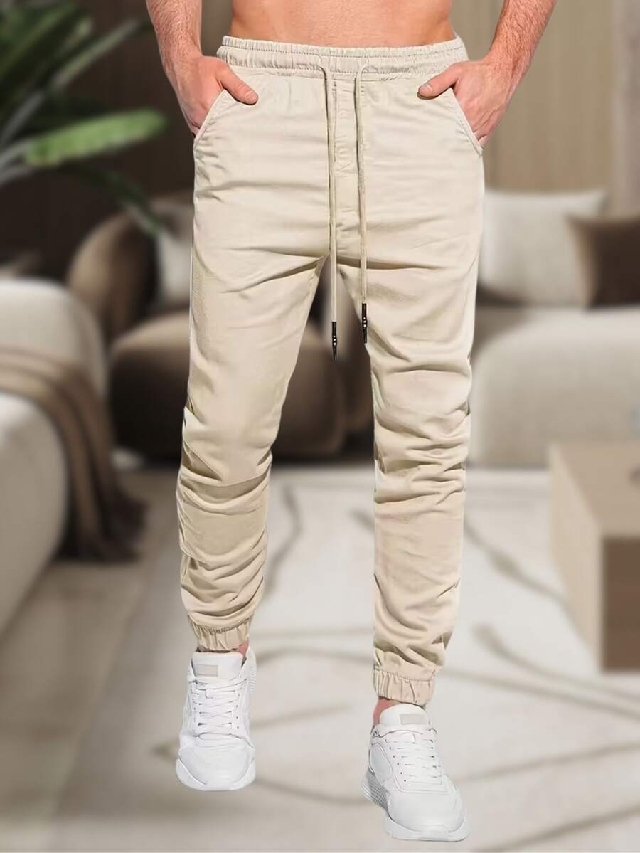 Men's Jogger Pants In Twill With Elastic Cuffs - Streetwear - Silver - View 1