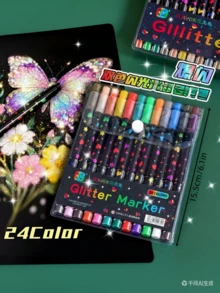 24-Colors Double-Headed Glitter Colored Pens With Fast-Drying Glue-Like Ink - Fine Tip Tip-To-Base For Scrapbooking, Card Making, Journaling, 24-Colors Double-Headed Painting Pens - Glitter Marker Set For, Artists & Coloring - 24 Colors - View 3