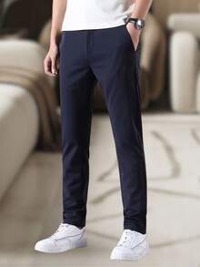 Men's Slim Fit Twill Pants, Original Size, Elastane, Men's Clothing, Factory Direct - Blue - View 3