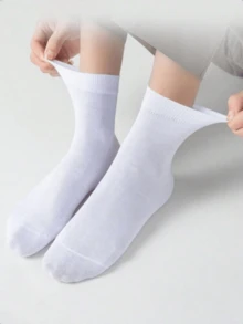 5/10 Đôi tất dài đến bắp chân màu trắng trơn, thoải mái, phù hợp cho cả nam và nữ, thích hợp mặc hàng ngày, hoạt động ngoài trời, thể thao, phối cùng giày lười, giày thể thao, dùng được cả bốn mùa. - trắng - Xem 2