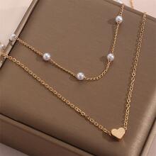 3-Piece Faux Pearl Jewelry Set, Including Necklace And Bracelet, Suitable For Women's Dates, Vacations, And Daily Wear, Simple And Casual, And Also An Ideal Accessory F Valentine's Day. - Gold - View 3